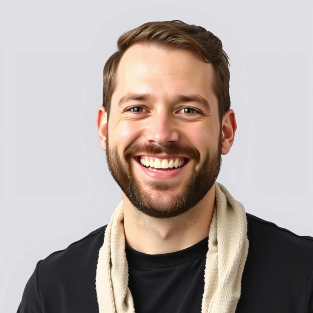 Portrait of a passionate co-founder, a man with a friendly smile, symbolizing dedication to Health & Glow Hungary's mission.